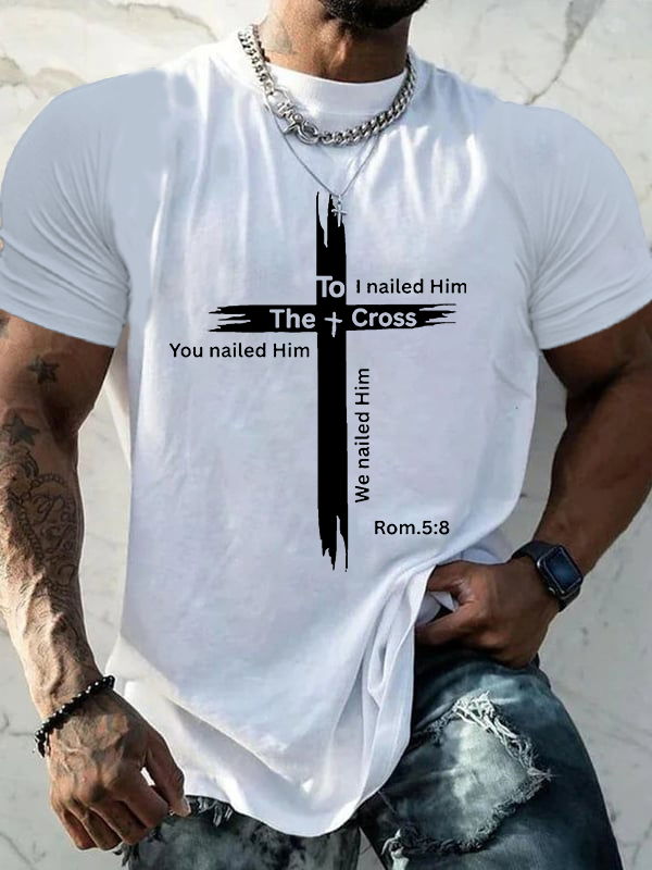 Faith Cross Romans 5:8 Jesus God Christian Cotton T-Shirt