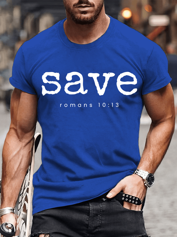 Saved Romans 10:13 Jesus God Christian Cotton T-Shirt