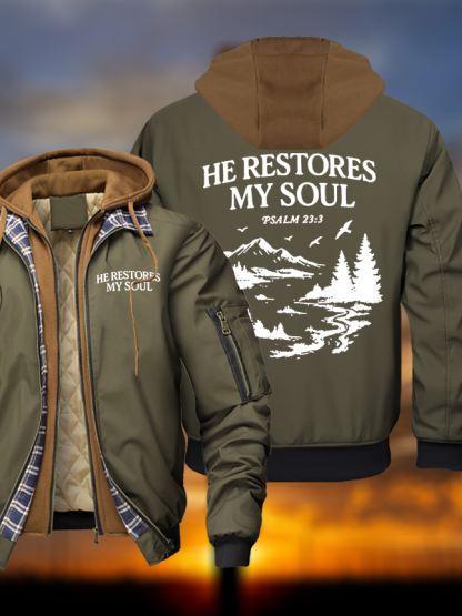 He Restores My Soul Warm Hooded Bomber Jacket