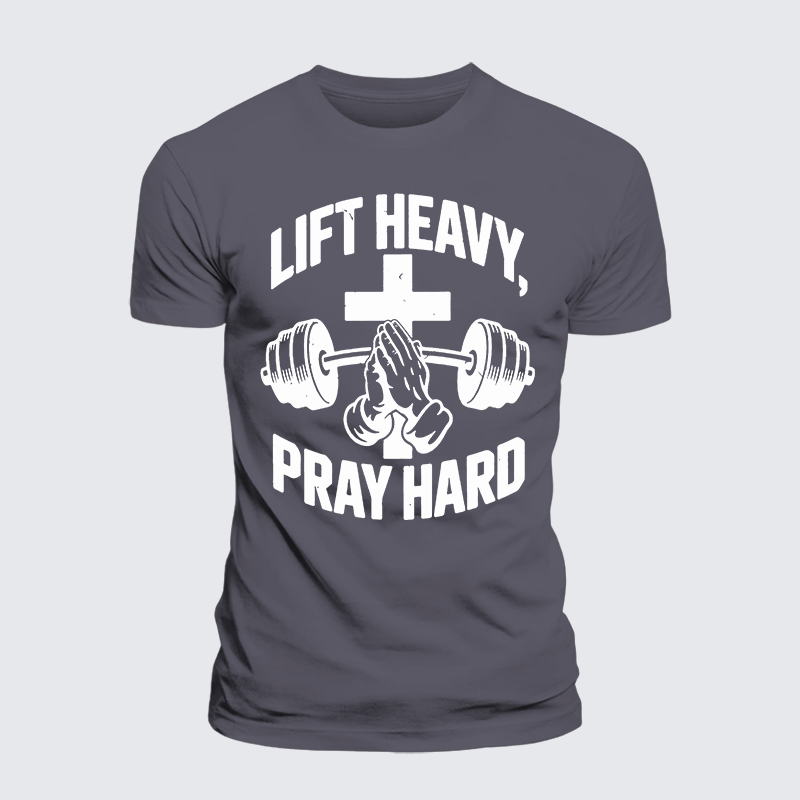 Lift Heavy Pray Hard Jesus God Christian Premium Mercerized Cotton Tee