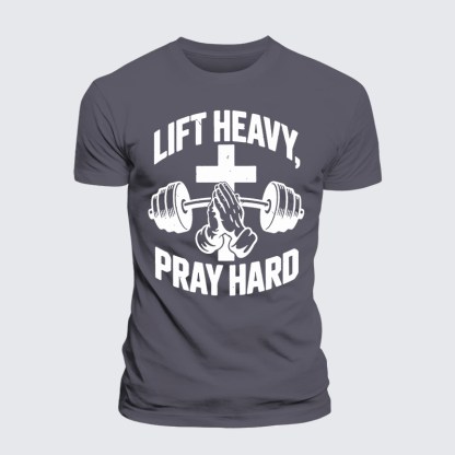 Lift Heavy Pray Hard Jesus God Christian Premium Mercerized Cotton Tee