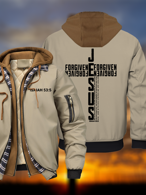 Jesus Forgiven Warm Hooded Bomber Jacket