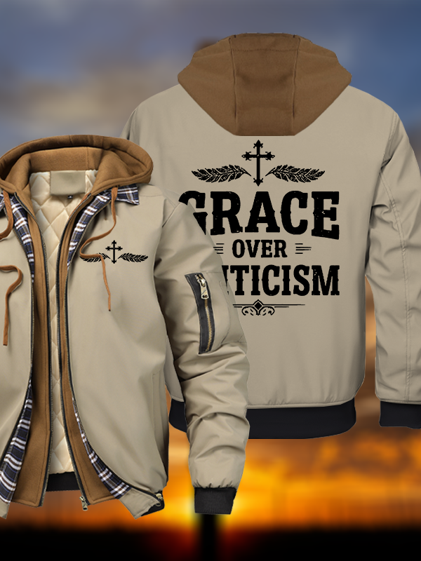 Grace Over Criticism Warm Hooded Bomber Jacket