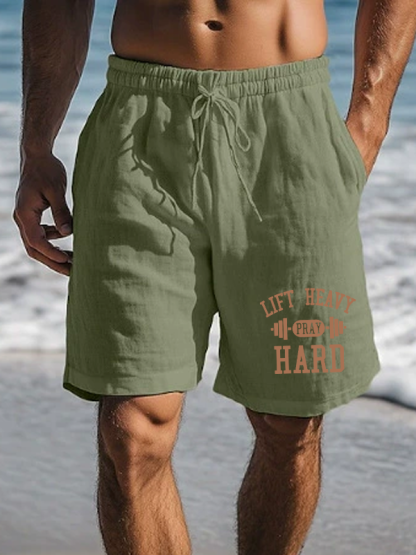 Lift Heavy Pray Hard Christian Beach Shorts