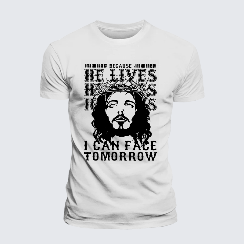 Because He Lives Jesus God Christian Premium Mercerized Cotton Tee