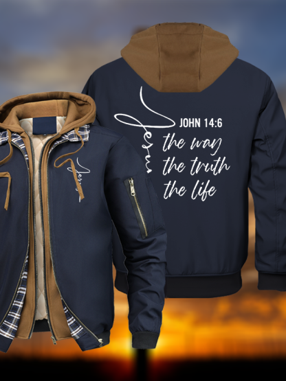Jesus The Way The Truth The Life Warm Hooded Bomber Jacket