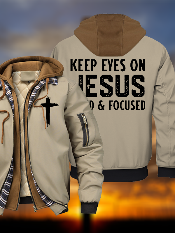 Keep Eyes On Jesus Fixed And Focused Warm Hooded Bomber Jacket