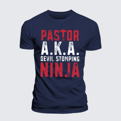 Pastor Aka Devil Stomping Ninja Jesus God Christian Premium Mercerized Cotton Tee