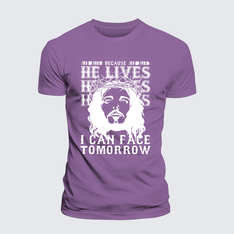 Because He Lives Jesus God Christian Premium Mercerized Cotton Tee
