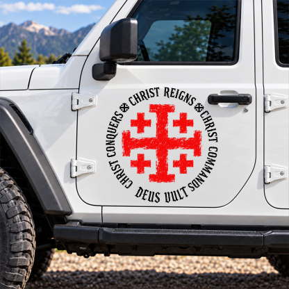 Car & Truck Vinyl Decals  - Christ Reigns Christ Conquers Christ Commands Jerusalem Cross