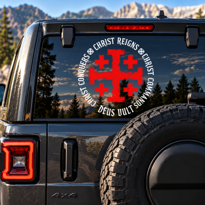 Car & Truck Vinyl Decals  - Christ Reigns Christ Conquers Christ Commands Jerusalem Cross