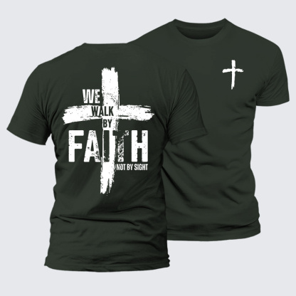 We Walk By Faith Not By Sight Jesus God Christian Premium Mercerized Cotton Tee