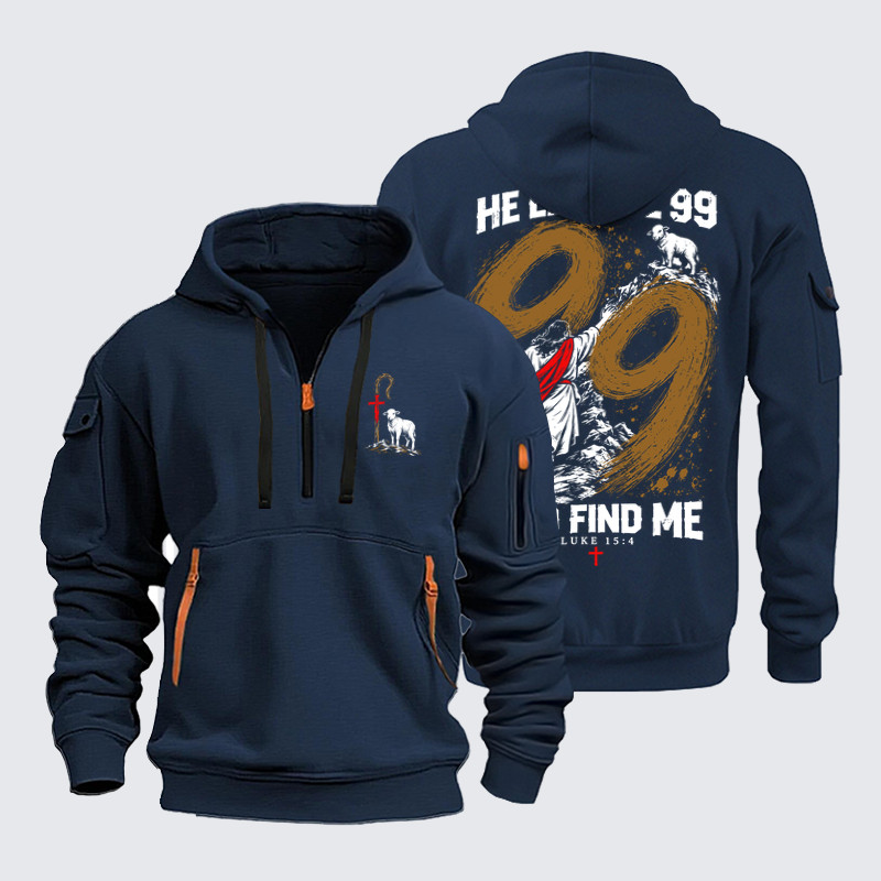 Zipper Hoodies - He Left The 99 - Lost Sheep Cross - Navy (front and back)