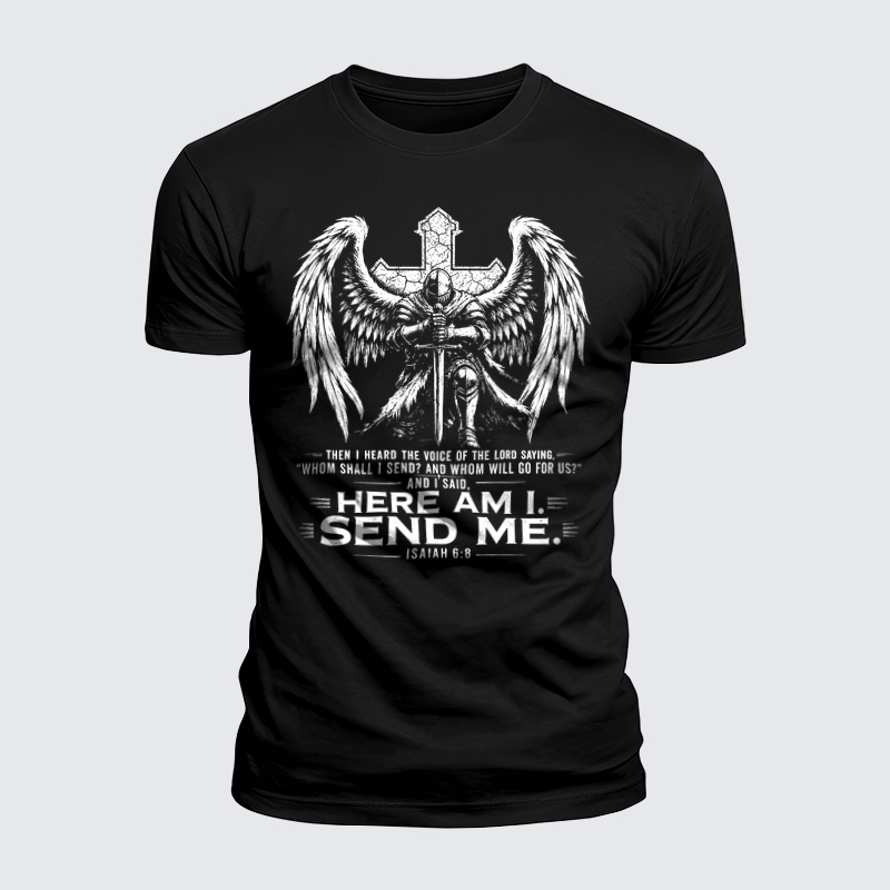 Luxe Mercerized Cotton Tee - Here I Am Send Me Isaiah 6:8 Knight Templar Crusader