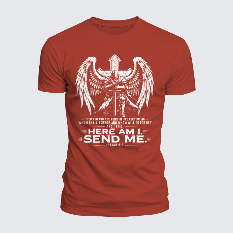 Luxe Mercerized Cotton Tee - Here I Am Send Me Isaiah 6:8 Knight Templar Crusader
