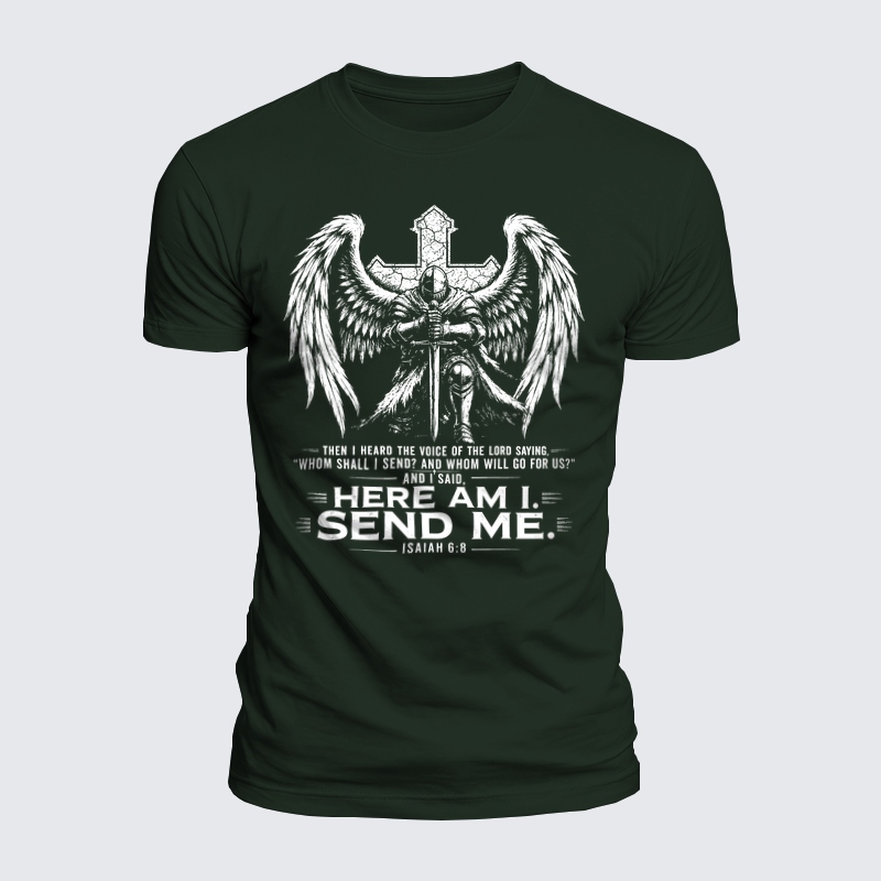Luxe Mercerized Cotton Tee - Here I Am Send Me Isaiah 6:8 Knight Templar Crusader