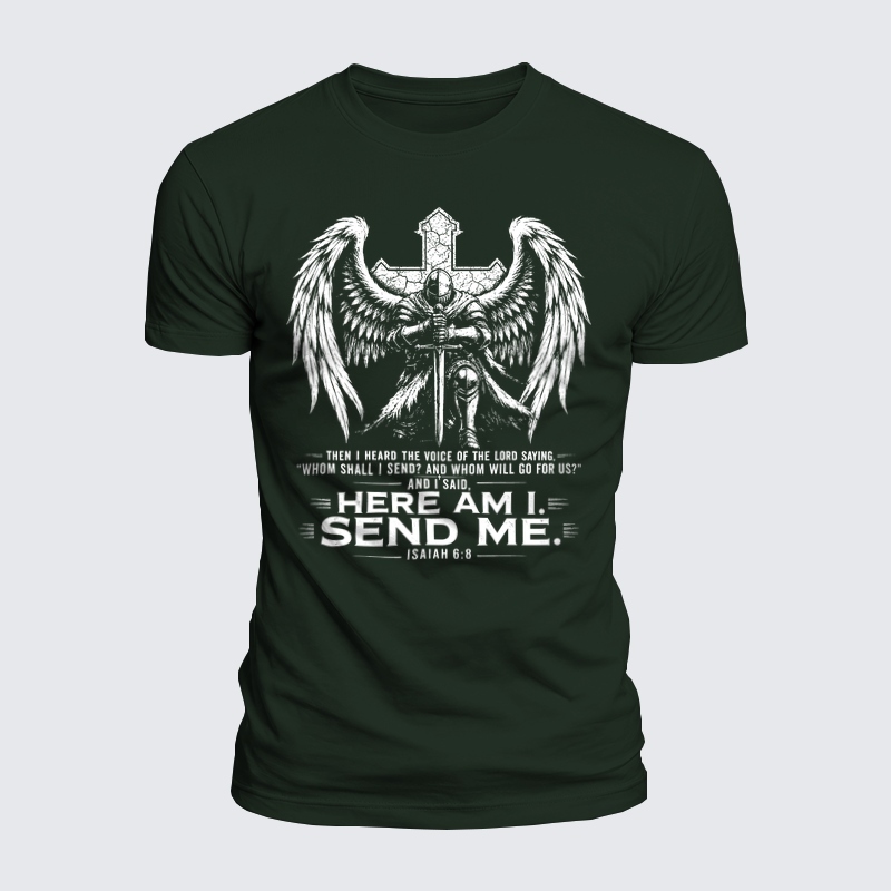 Luxe Mercerized Cotton Tee - Here I Am Send Me Isaiah 6:8 Knight Templar Crusader