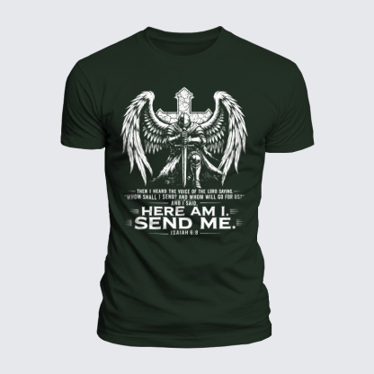 Luxe Mercerized Cotton Tee - Here I Am Send Me Isaiah 6:8 Knight Templar Crusader