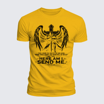 Luxe Mercerized Cotton Tee - Here I Am Send Me Isaiah 6:8 Knight Templar Crusader