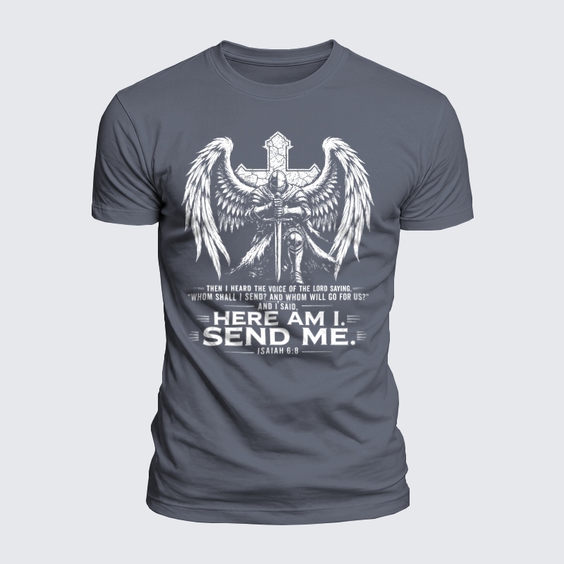 Luxe Mercerized Cotton Tee - Here I Am Send Me Isaiah 6:8 Knight Templar Crusader