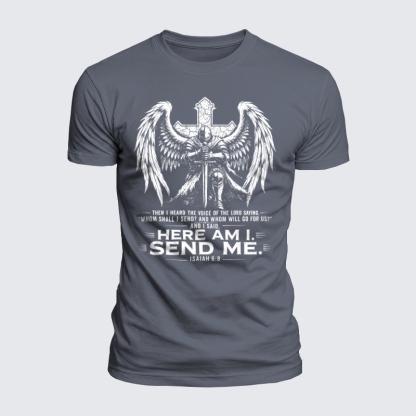 Luxe Mercerized Cotton Tee - Here I Am Send Me Isaiah 6:8 Knight Templar Crusader