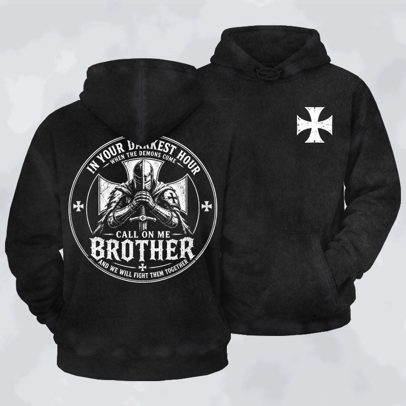 Washed Hoodie -  Deus Vult Knight Templar American Flag Crusader-soulsbelief