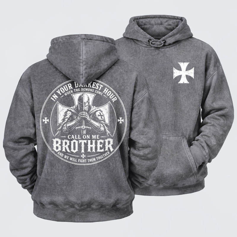 Washed Hoodie -  Call On Me Brother – Knights of Faith