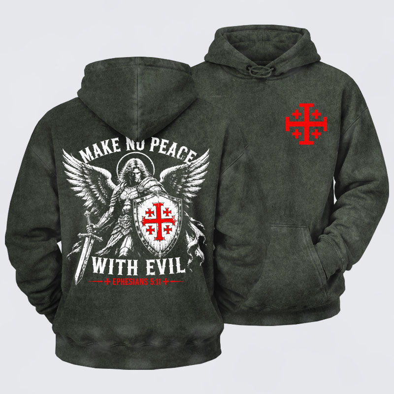 [Copy]Washed Hoodie -  Make No Peace with Evil Knight Templar Jerusalem Cross