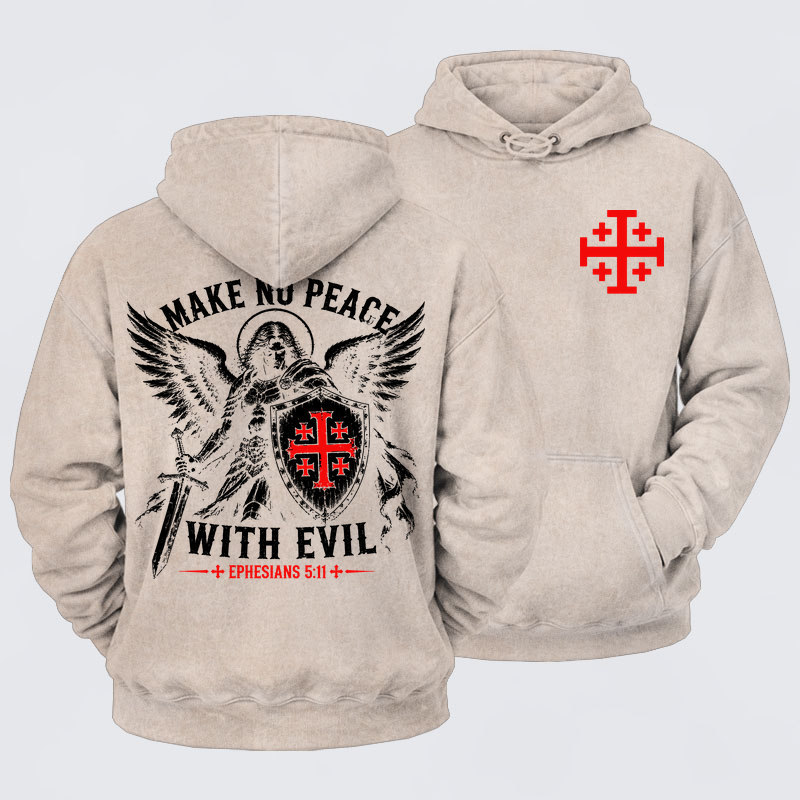 [Copy]Washed Hoodie -  Make No Peace with Evil Knight Templar Jerusalem Cross