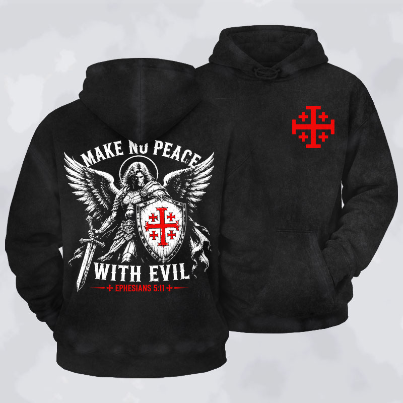 [Copy]Washed Hoodie -  Make No Peace with Evil Knight Templar Jerusalem Cross