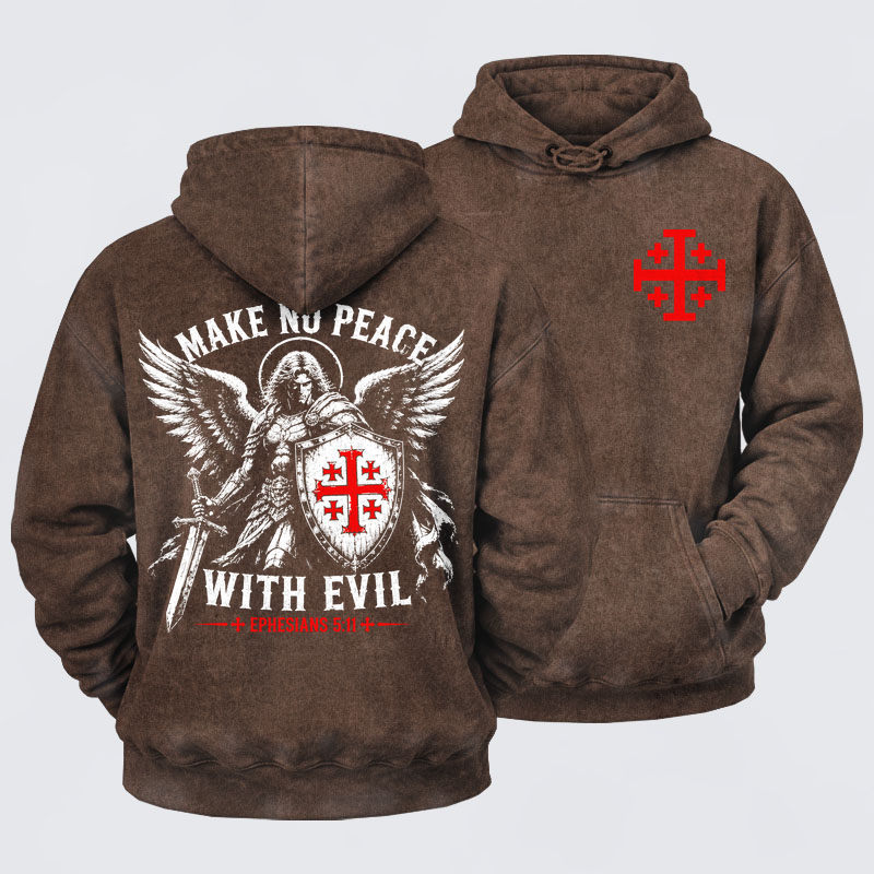[Copy]Washed Hoodie -  Make No Peace with Evil Knight Templar Jerusalem Cross