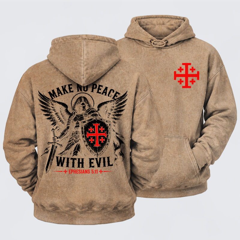 [Copy]Washed Hoodie -  Make No Peace with Evil Knight Templar Jerusalem Cross