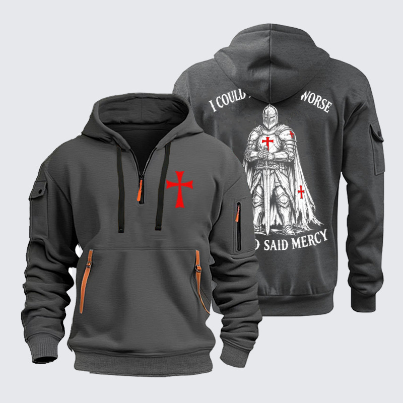 Zipper Hoodies - Templar Christian Shirt - Dark Gray (front and back)