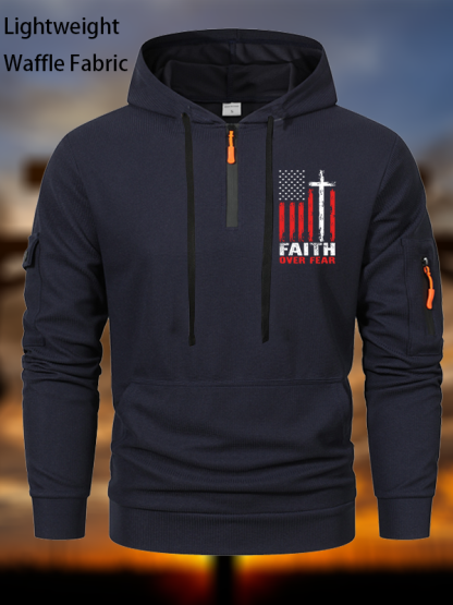 Faith Over Fear Flag Waffle Fabric Zipper Hoodies