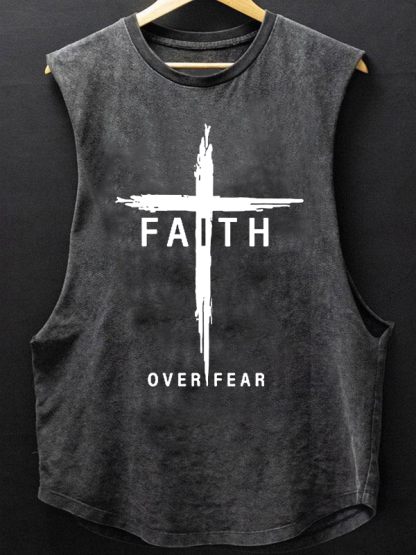 Faith Over Fear Cross Christian Washed Tank