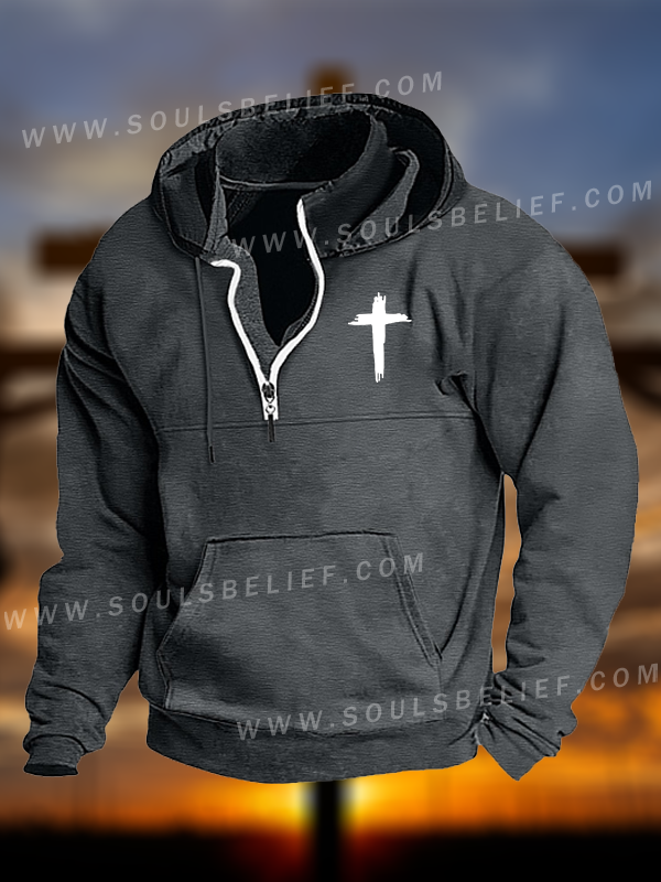 Cross Printed Christian Pocket Zipper Hoodies