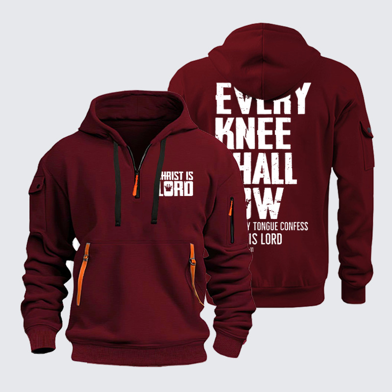 Zipper Hoodies - Every Knee Shall Bow - Wine Red (front and back)