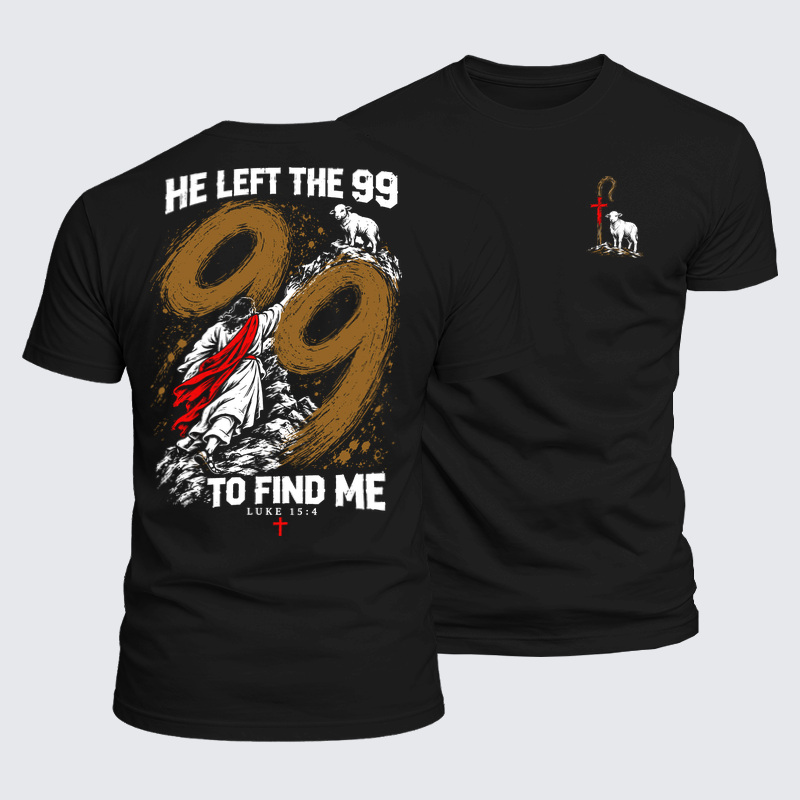 Luxe Mercerized Cotton Tee - He Left The 99 - Lost Sheep Cross - Black (front and back)