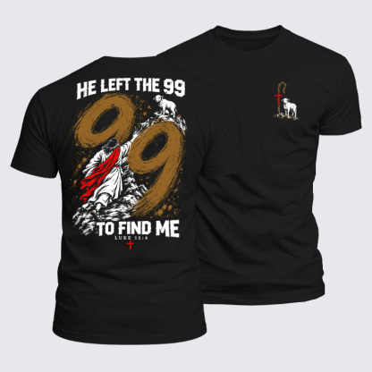 Luxe Mercerized Cotton Tee - He Left The 99 - Lost Sheep Cross - Black (front and back)