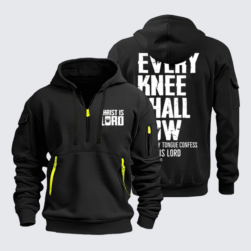 Zipper Hoodies - Every Knee Shall Bow - Black (front and back)