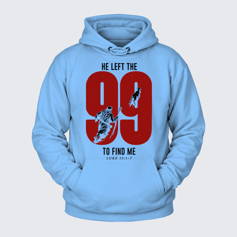 Plush Fleece-Lined Hoodie - He Left The 99 To Find Me - Blue (front)