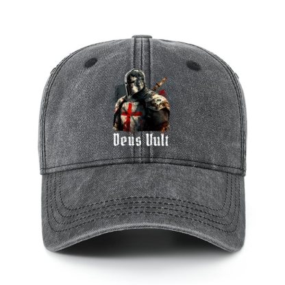 Heritage Washed Cap - Deus Vult - Black (front)