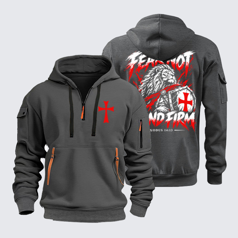 Zipper Hoodies - Fear Not – Stand Firm Lion - Dark Gray (front and back)