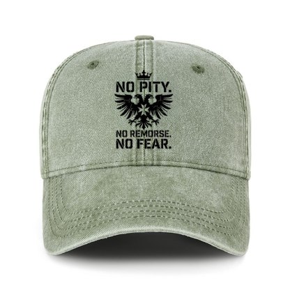 Heritage Washed Cap - No Pity No Remorse No Fear - Sage Green (front)