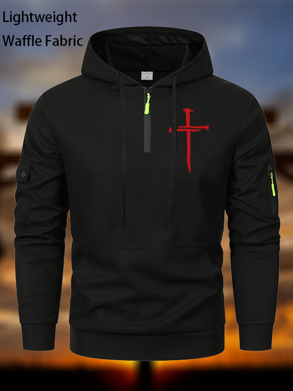 Red Cross   Waffle Fabric Zipper Hoodies