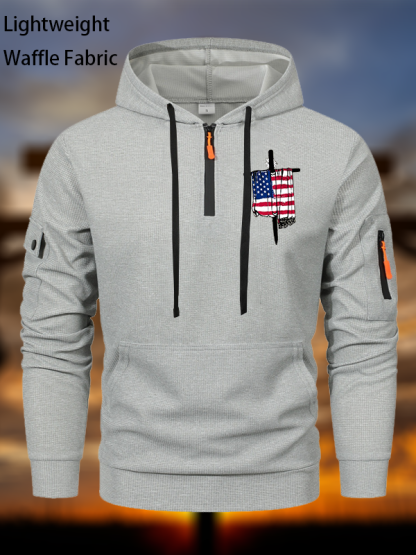 Faith Flag Cross Print Christian Waffle Fabric Zipper Hoodies