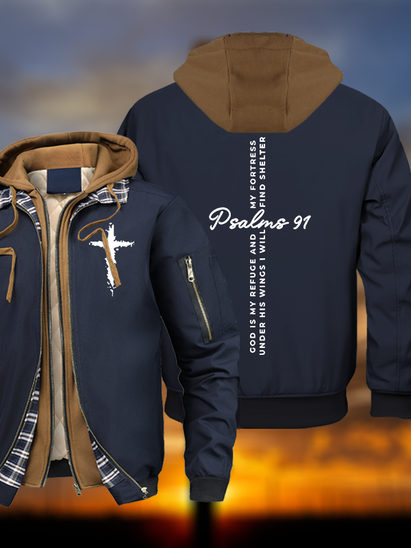 Psalm 91 Warm Hooded Bomber Jacket