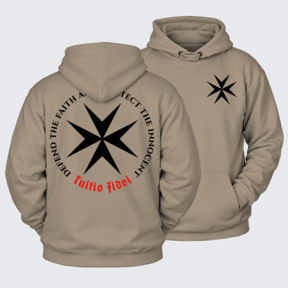 Plush Fleece-Lined Hoodie - Defend the Faith, Protect the Innocent Christian Knighti – Tuitio Fide - Gray Coffee (front and back)