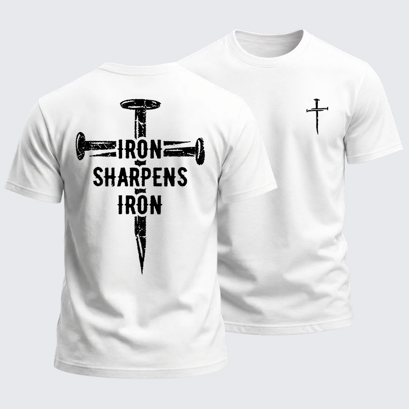 Heavyweight Cotton Tee - Christian Cross Iron Sharpens Iron