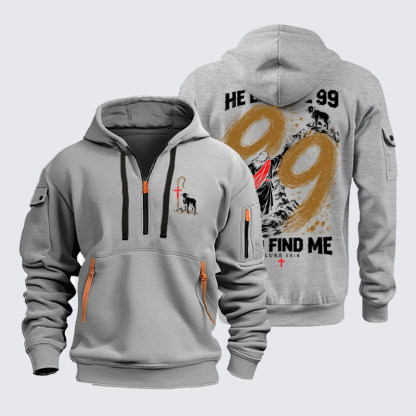 Zipper Hoodies - He Left The 99 - Lost Sheep Cross - Light Gray (front and back)
